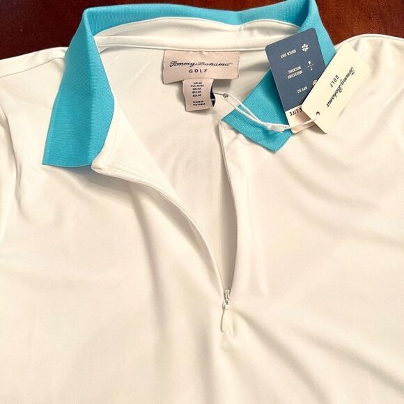NWT Women's Tommy Bahama Golf White Turquoise Top Polo Shirt Size MEDIUM - Picture 2 of 3